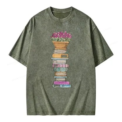 Pagewings Flower Pot and Books Unisex Washed T-shirt