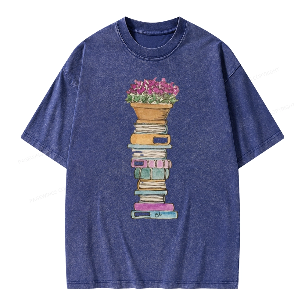 Pagewings Flower Pot and Books Unisex Washed T-shirt