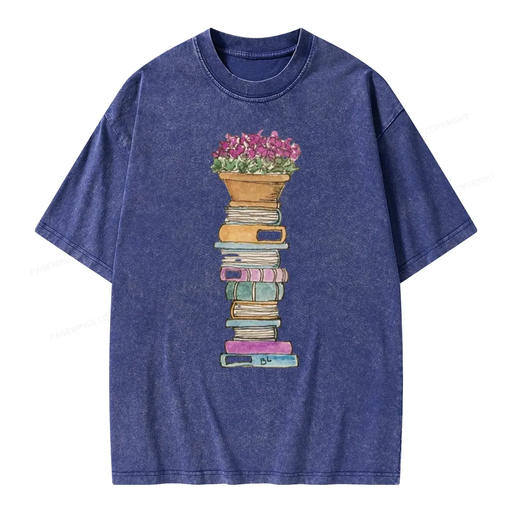 Pagewings Flower Pot and Books Unisex Washed T-shirt
