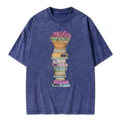 Pagewings Flower Pot and Books Unisex Washed T-shirt
