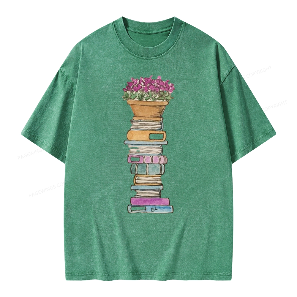 Pagewings Flower Pot and Books Unisex Washed T-shirt