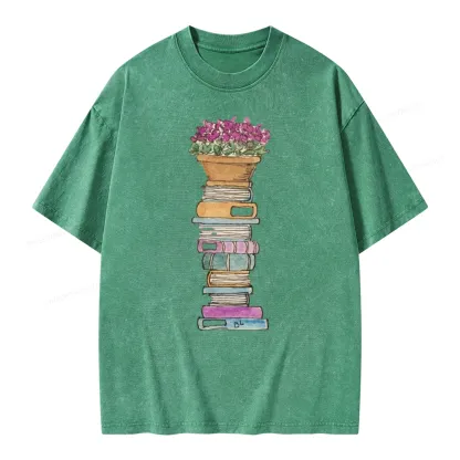 Pagewings Flower Pot and Books Unisex Washed T-shirt