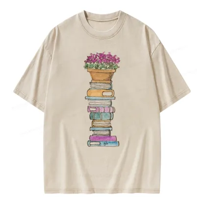 Pagewings Flower Pot and Books Unisex Washed T-shirt