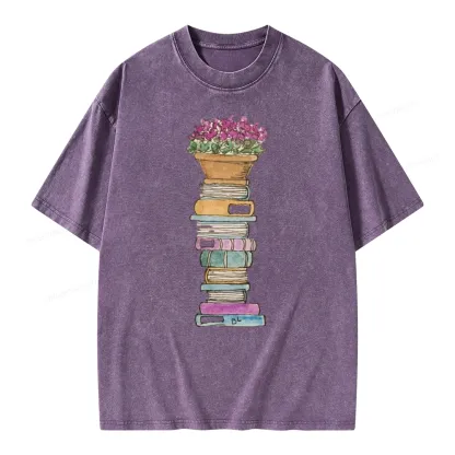 Pagewings Flower Pot and Books Unisex Washed T-shirt