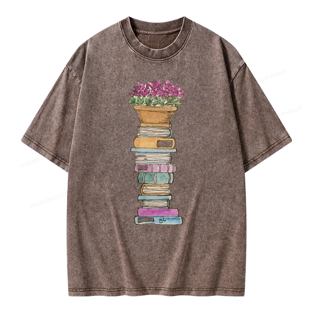 Pagewings Flower Pot and Books Unisex Washed T-shirt