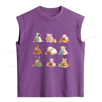 Pagewing Farm Animals Reading Women's Washed Tank Top