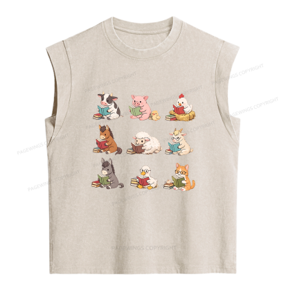 Pagewing Farm Animals Reading Women's Washed Tank Top