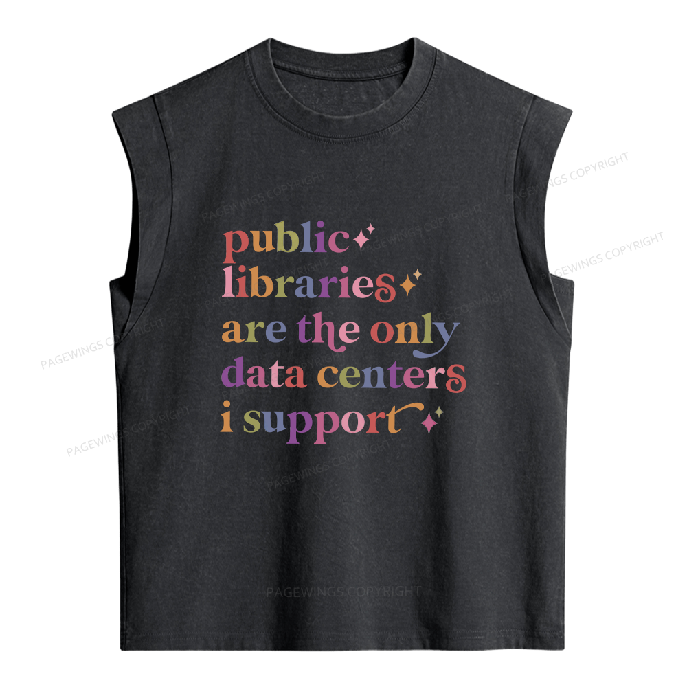Pagewing Public Libraries Are The Only Data Centers Women's Washed Tank Top