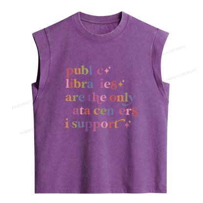Pagewing Public Libraries Are The Only Data Centers Women's Washed Tank Top