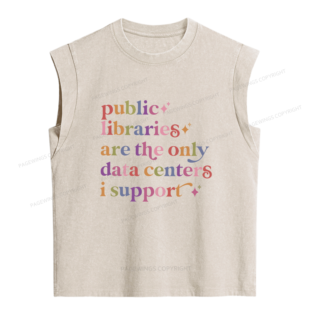 Pagewing Public Libraries Are The Only Data Centers Women's Washed Tank Top