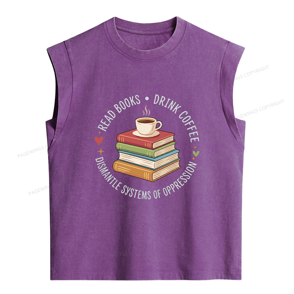 Pagewing Drink Coffee Read Books Women's Washed Tank Top