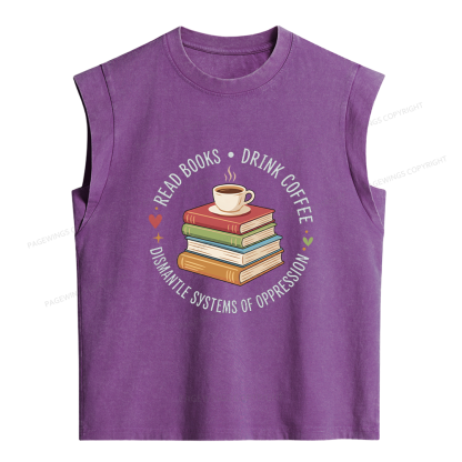 Pagewing Drink Coffee Read Books Women's Washed Tank Top