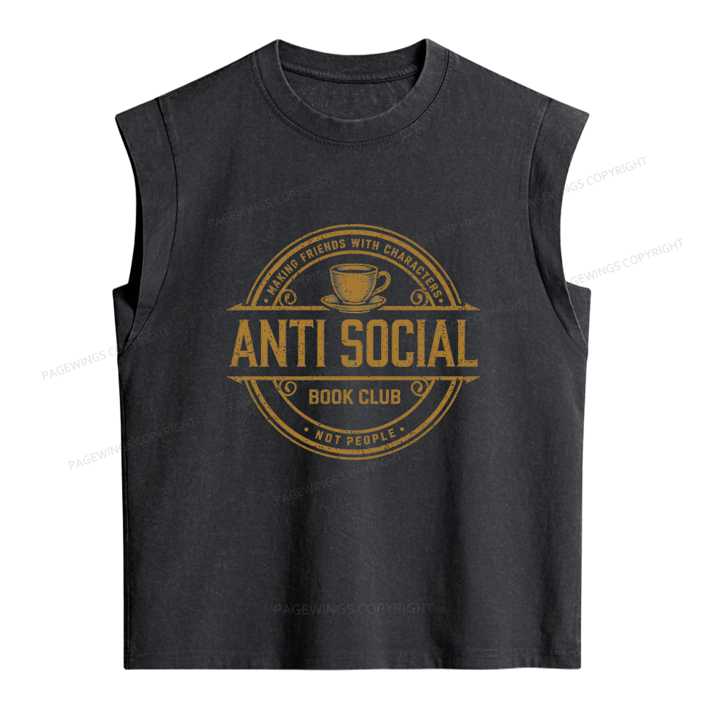 Pagewing Anti Social Book Club Women's Washed Tank Top