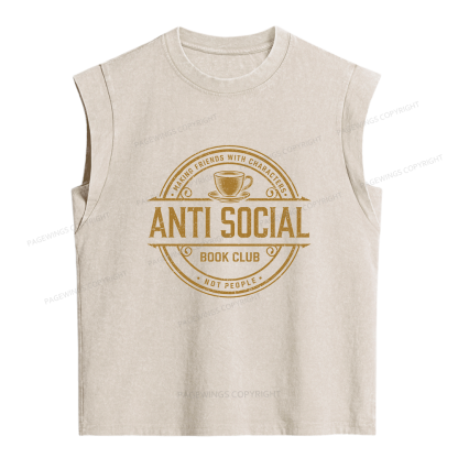 Pagewing Anti Social Book Club Women's Washed Tank Top