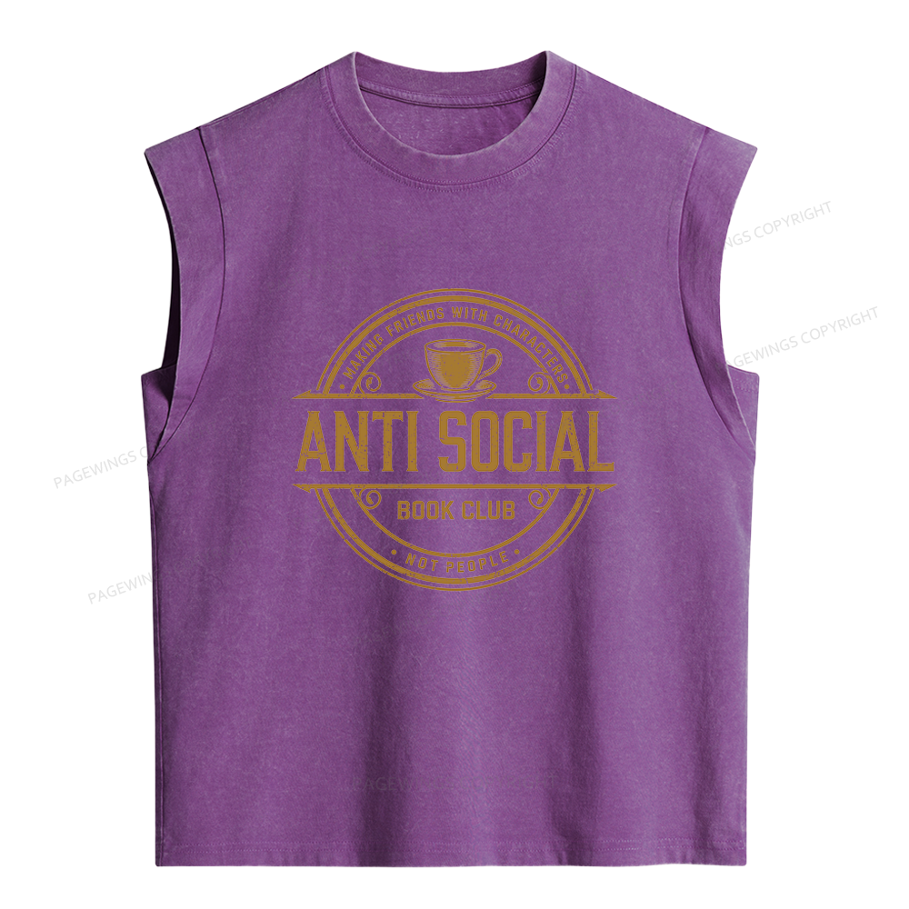 Pagewing Anti Social Book Club Women's Washed Tank Top