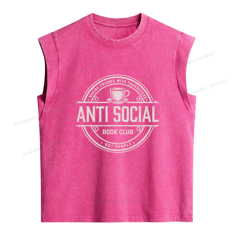 Pagewing Anti Social Book Club Women's Washed Tank Top