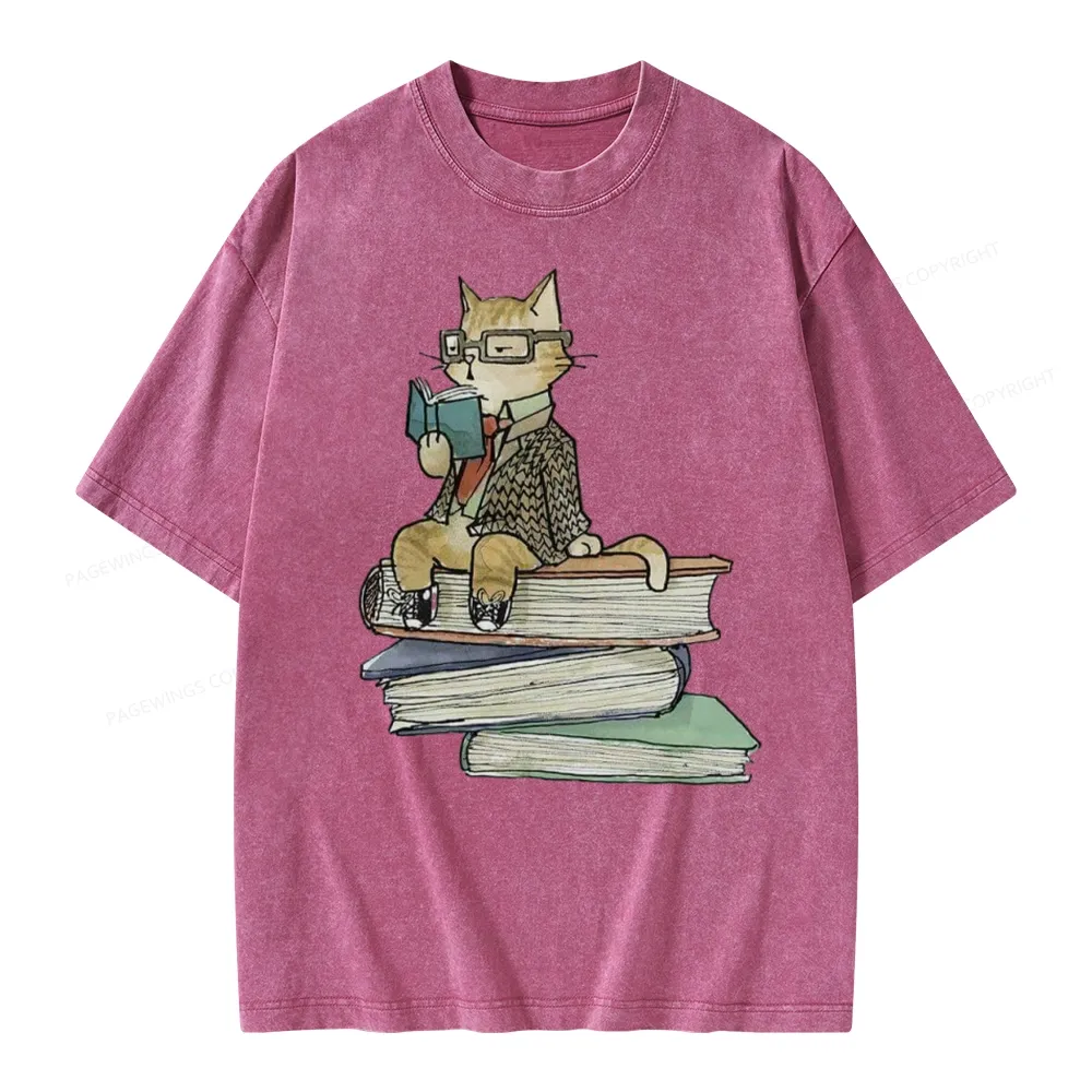 Pagewings Reading Cat Unisex Washed T-shirt