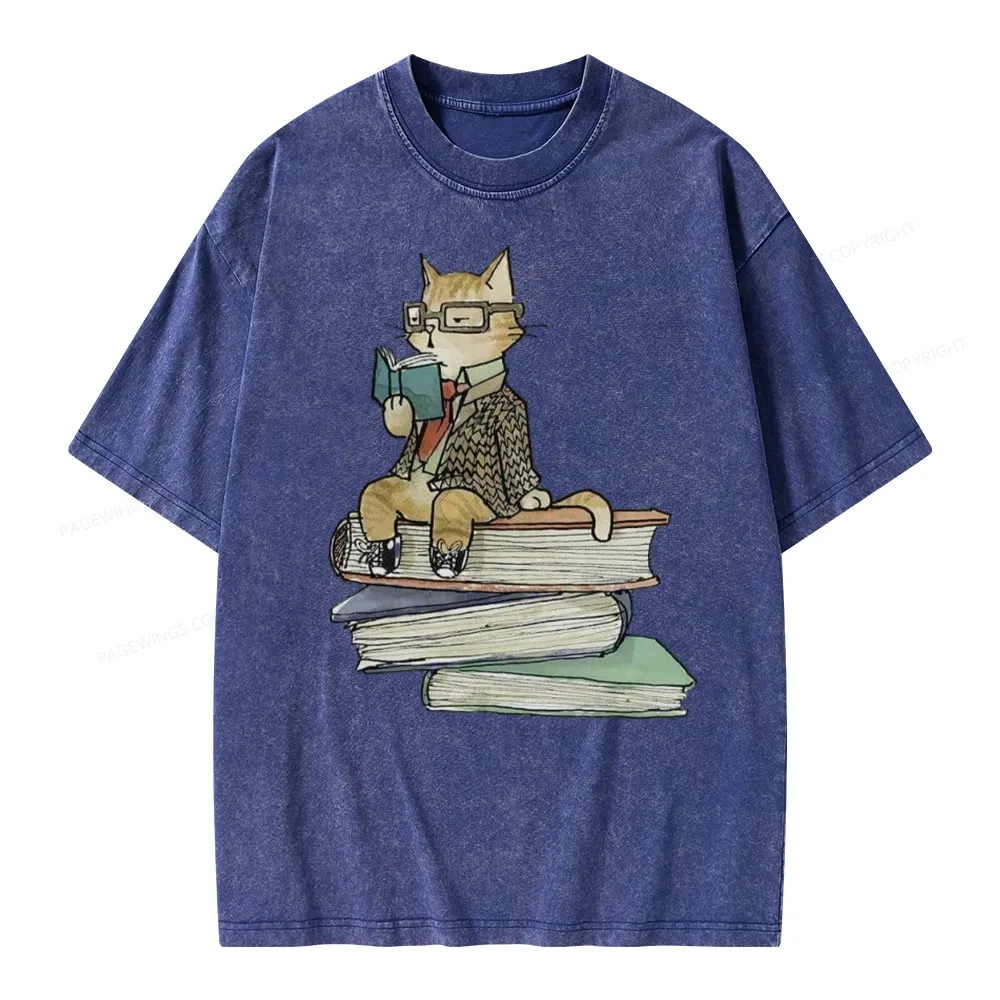 Pagewings Reading Cat Unisex Washed T-shirt