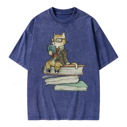 Pagewings Reading Cat Unisex Washed T-shirt