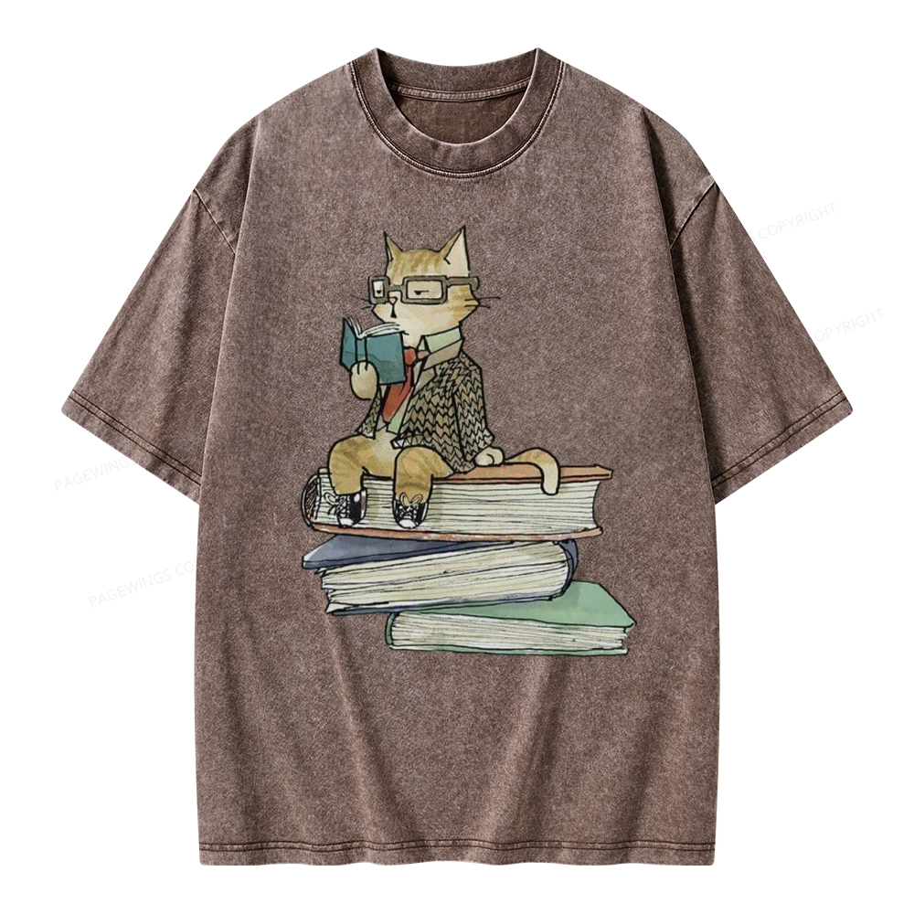 Pagewings Reading Cat Unisex Washed T-shirt