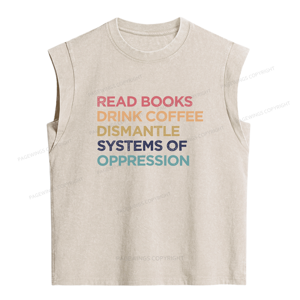 Pagewing Read Books Drink Coffee16206 Women's Washed Tank Top