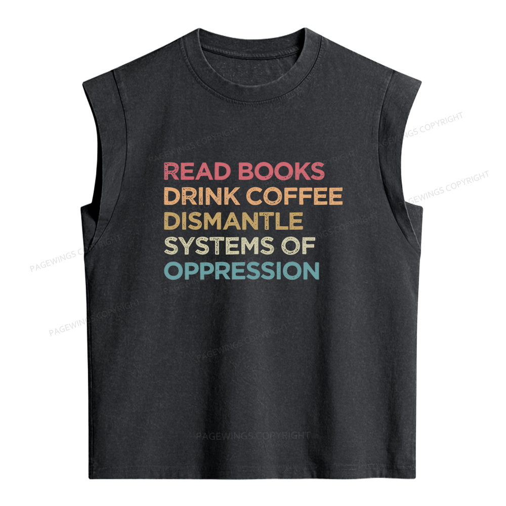 Pagewing Read Books Drink Coffee16206 Women's Washed Tank Top