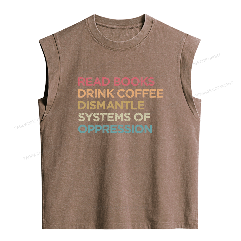 Pagewing Read Books Drink Coffee16206 Women's Washed Tank Top