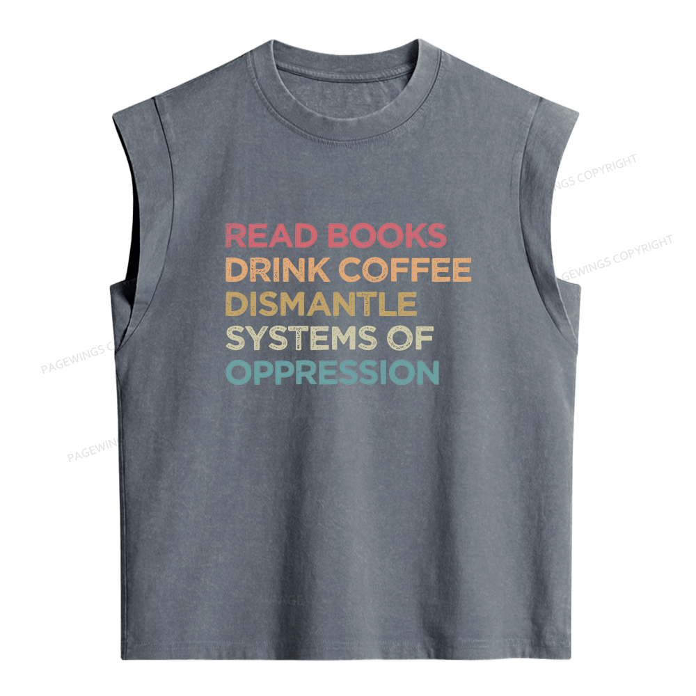 Pagewing Read Books Drink Coffee16206 Women's Washed Tank Top