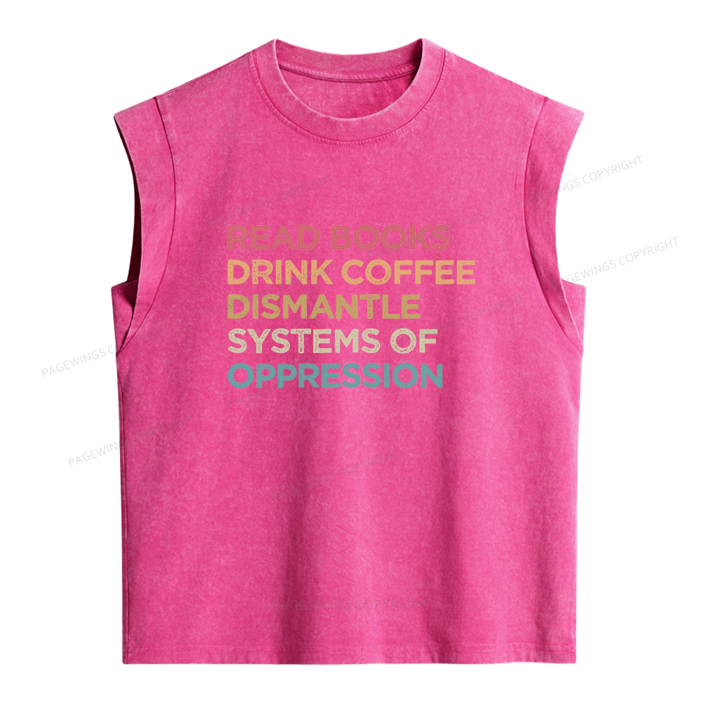 Pagewing Read Books Drink Coffee16206 Women's Washed Tank Top