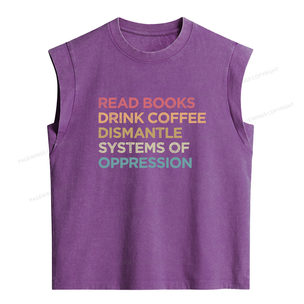 Pagewing Read Books Drink Coffee16206 Women's Washed Tank Top