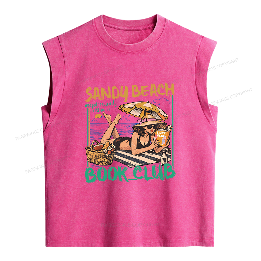 Pagewing Sandy Beach Book Club16202 Women's Washed Tank Top