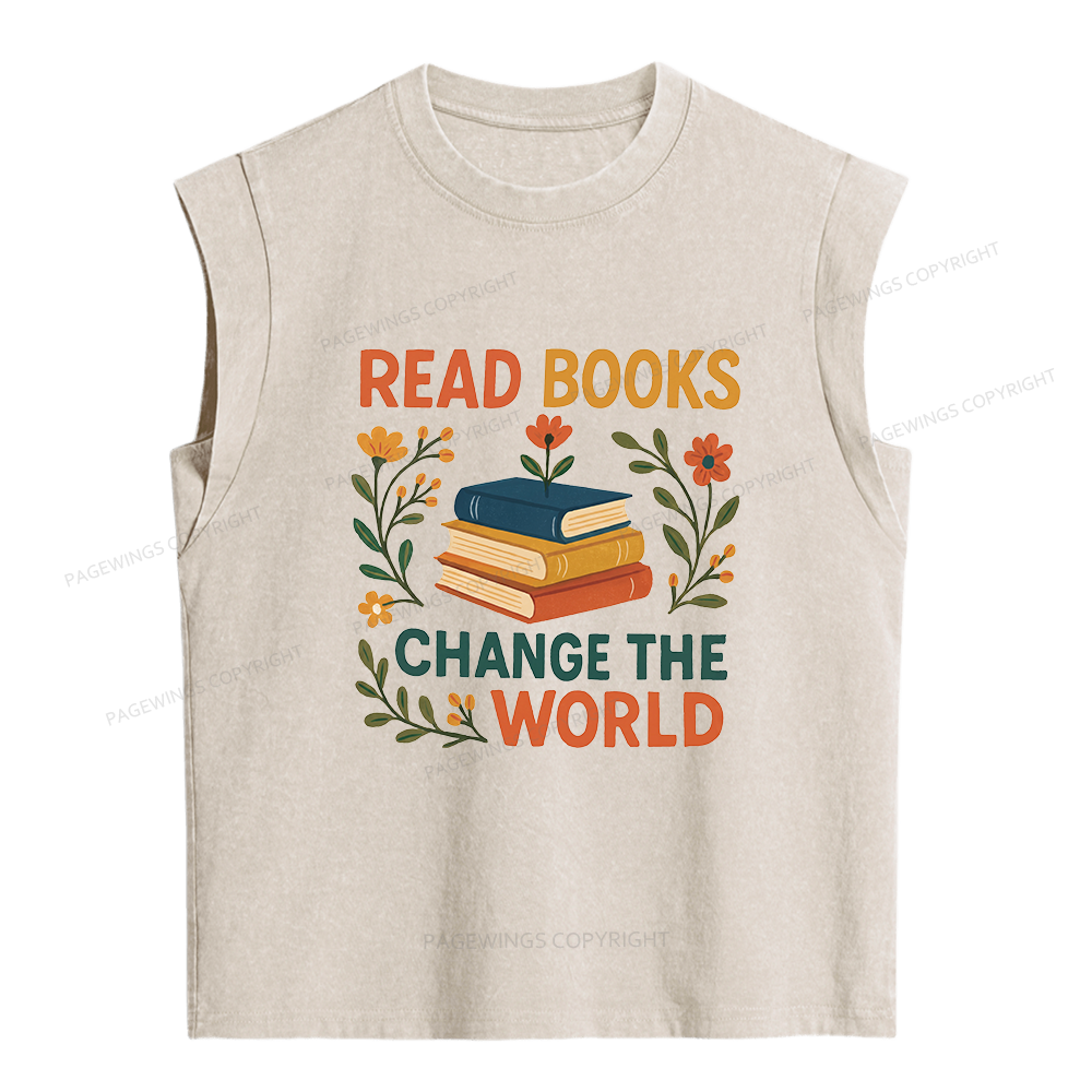 Pagewing Read Books Change the World Women's Washed Tank Top
