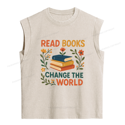 Pagewing Read Books Change the World Women's Washed Tank Top