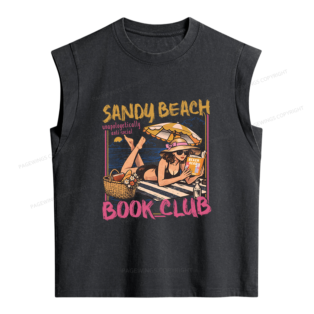 Pagewing Sandy Beach Book Club Women's Washed Tank Top