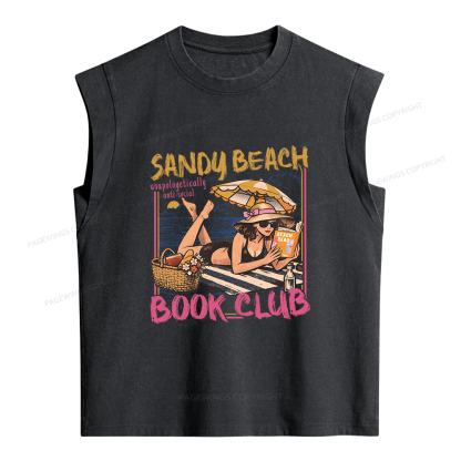 Pagewing Sandy Beach Book Club Women's Washed Tank Top