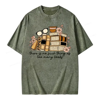 Pagewings There is no Such Thing as Too Many Books Unisex Washed T-shirt