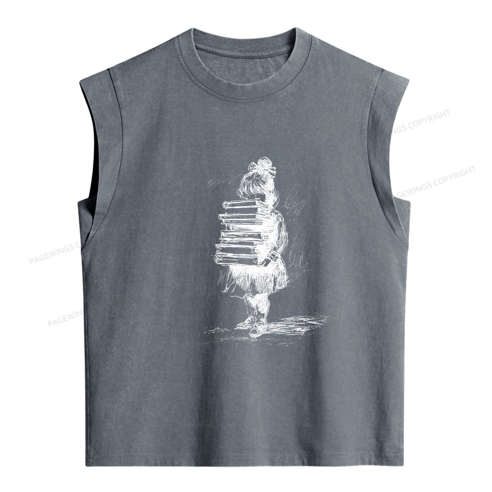 Pagewings Little Book Lover Women's Washed Tank Top