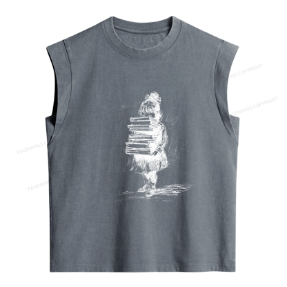 Pagewings Little Book Lover Women's Washed Tank Top