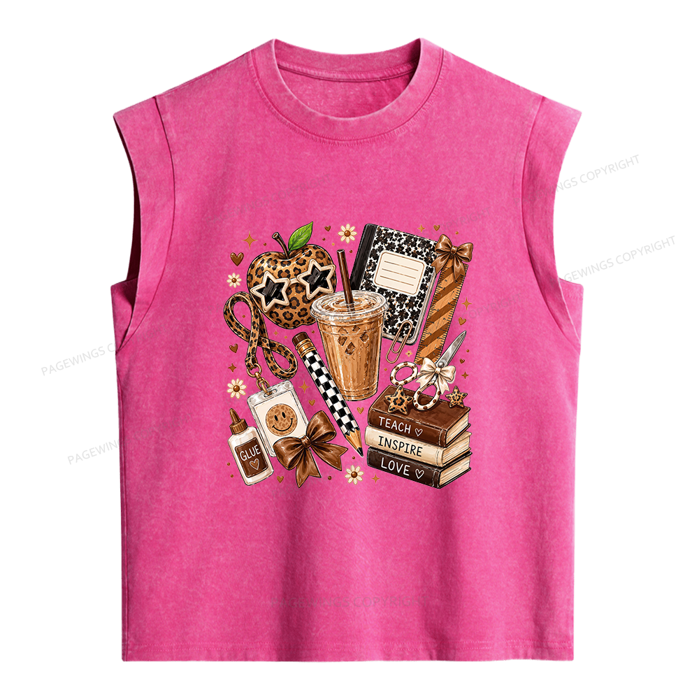 Pagewings Teacher Coffee Women's Washed Tank Top
