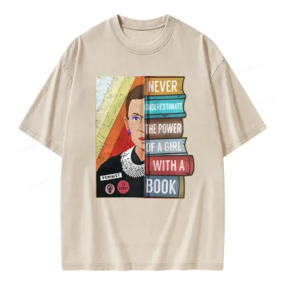 Pagewings Rbg Ruth Never Underestimate Power Of A Girl With Book Unisex Washed T-shirt