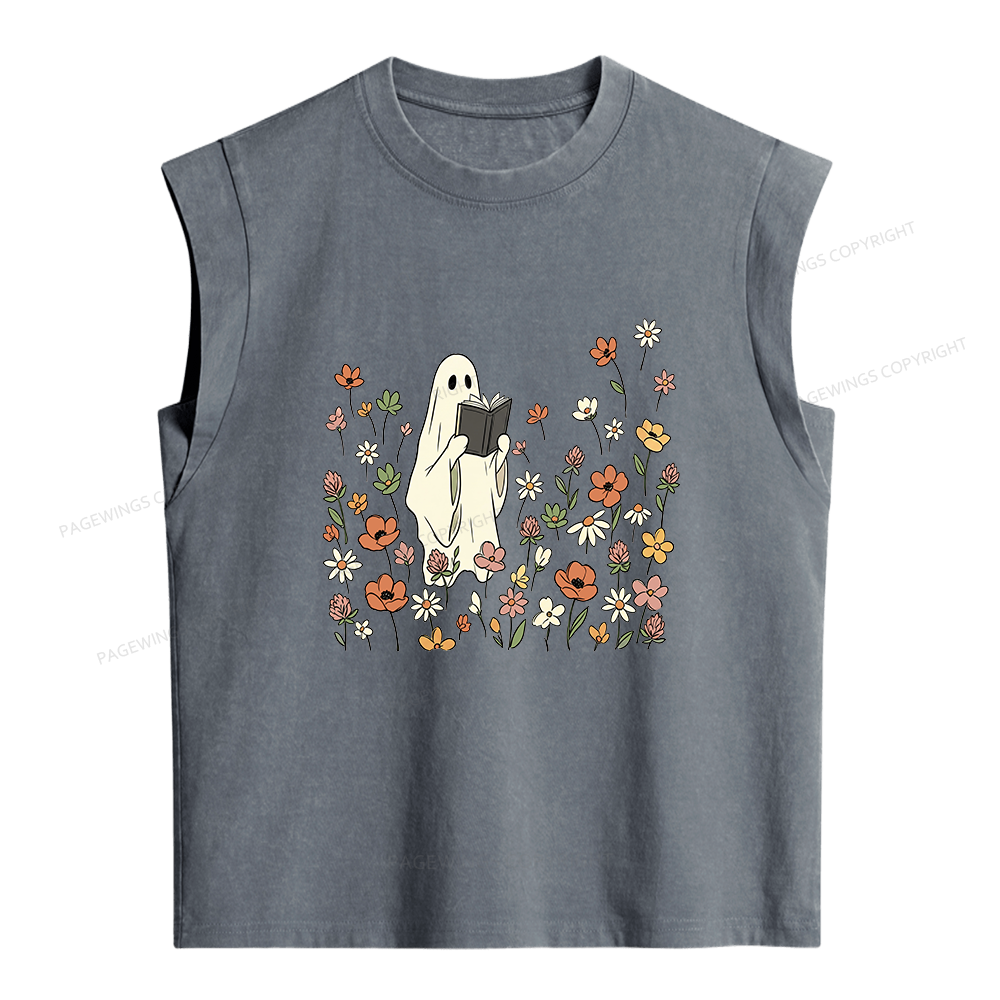 Pagewings Reading Ghost  Women's Washed Tank Top