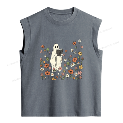 Pagewings Reading Ghost  Women's Washed Tank Top