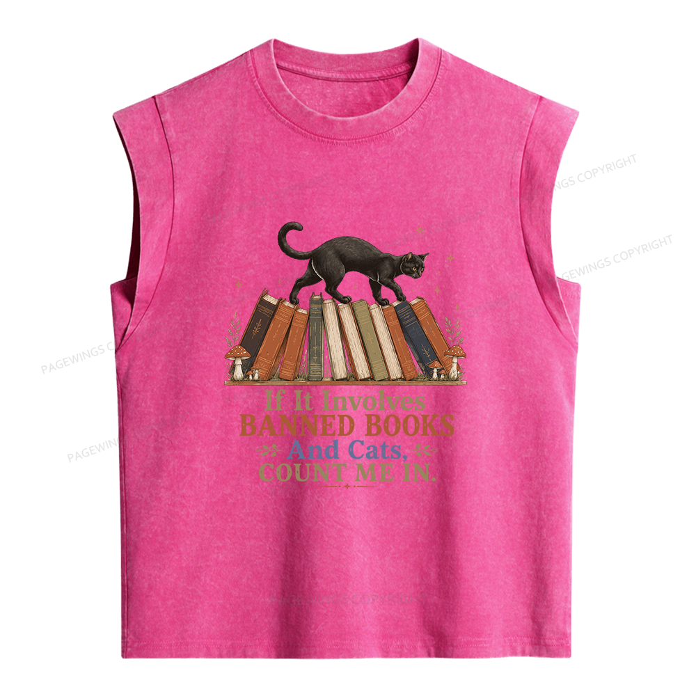 Pagewings Cat Read Banned Books Women's Washed Tank Top