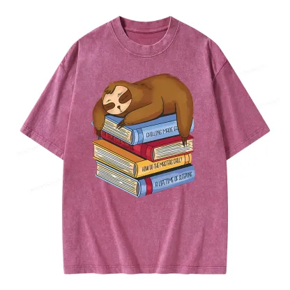 Pagewings Sloth And Book Unisex Washed T-shirt