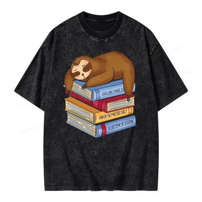 Pagewings Sloth And Book Unisex Washed T-shirt