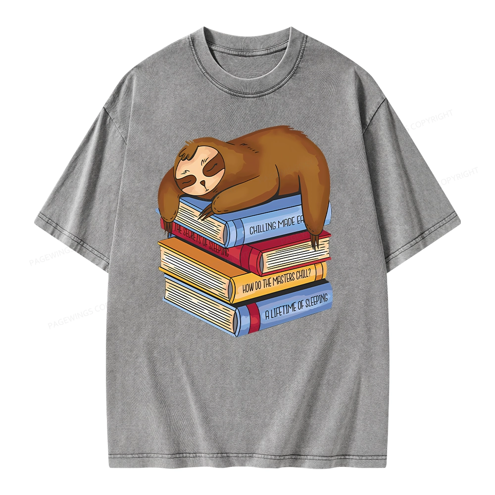 Pagewings Sloth And Book Unisex Washed T-shirt