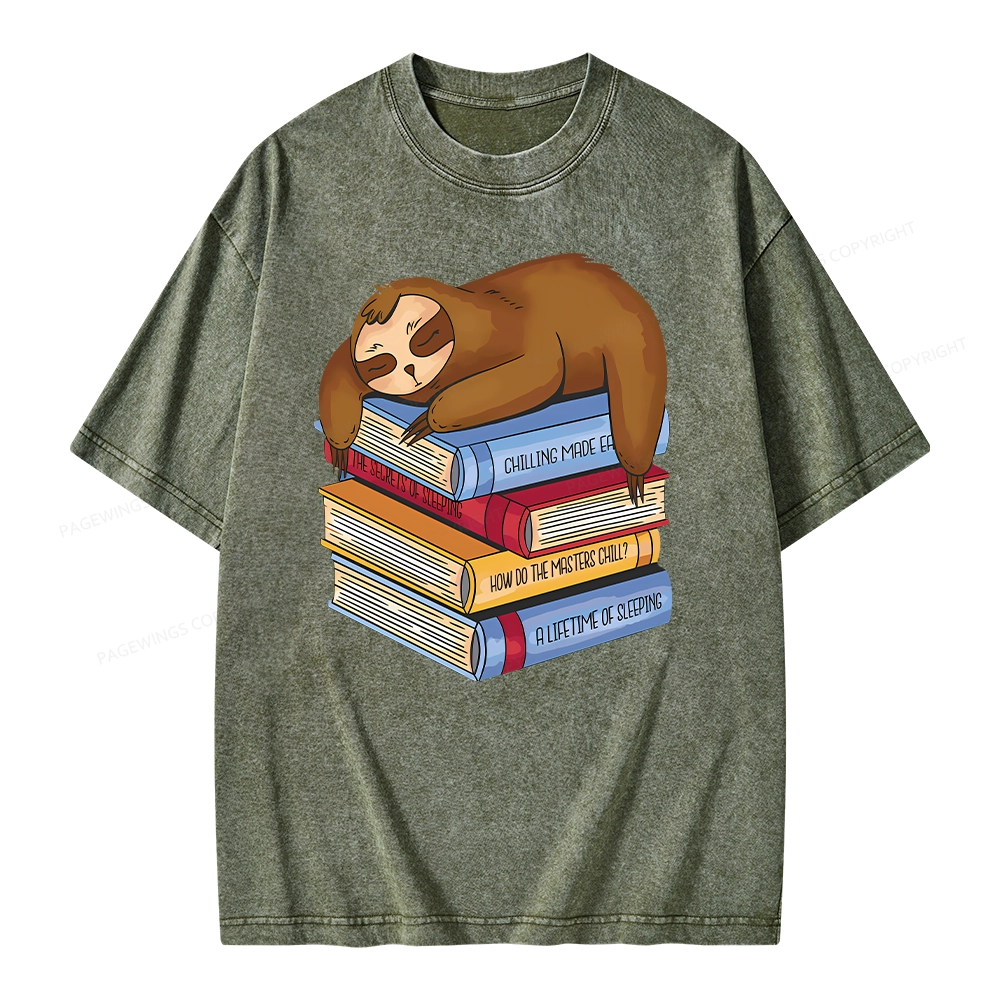 Pagewings Sloth And Book Unisex Washed T-shirt