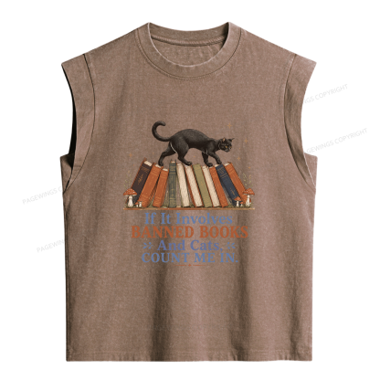 Pagewings Cat Read Banned Books Women's Washed Tank Top