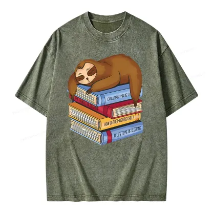 Pagewings Sloth And Book Unisex Washed T-shirt