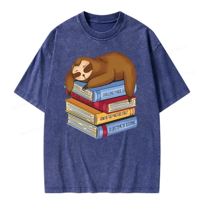 Pagewings Sloth And Book Unisex Washed T-shirt